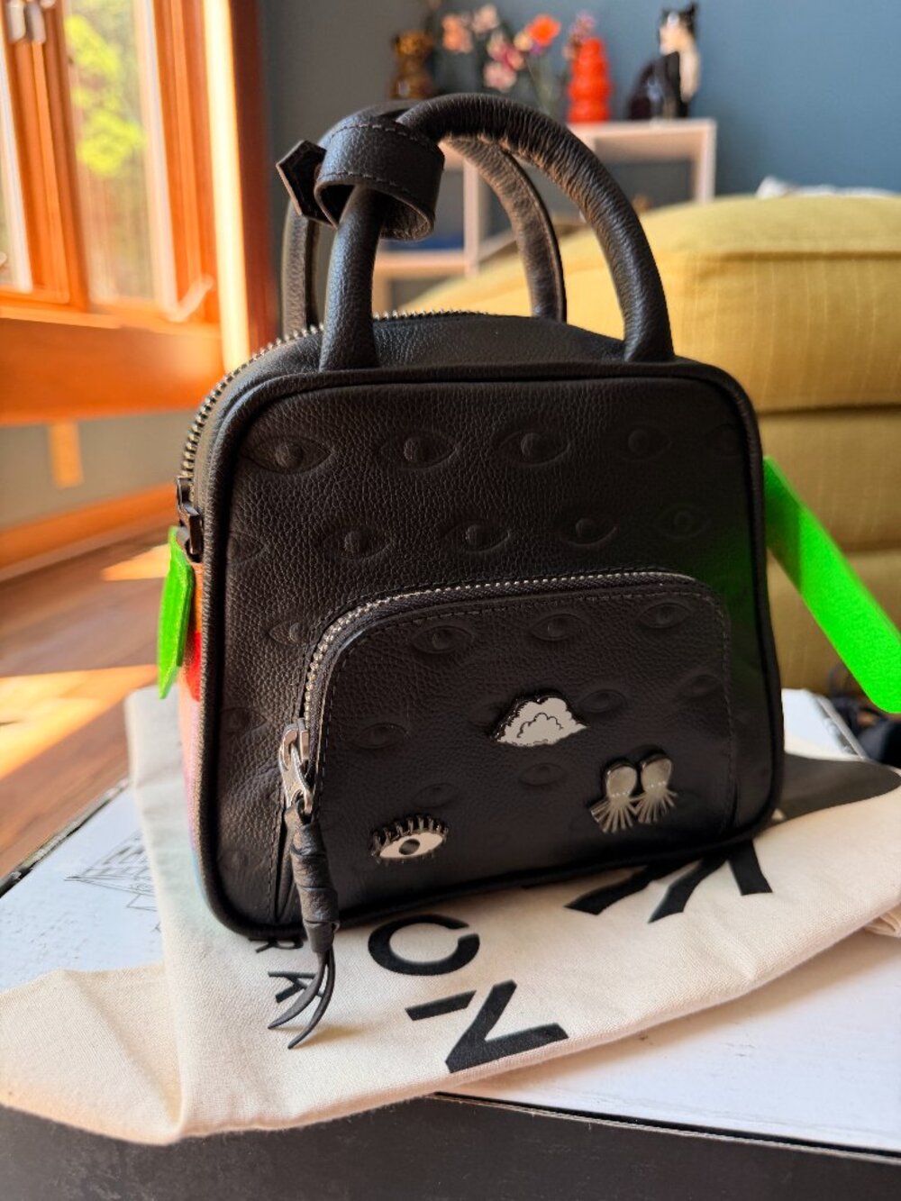 Min & Mon New York rare Marino Mini Black Cosmic Journey leather handbag